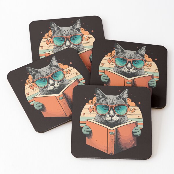 Item preview, Cat Reading Book Vintage Sunset Readers Library designed and sold by sadedream.