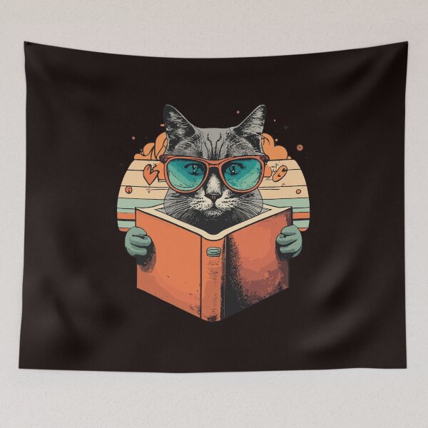 Item preview, Cat Reading Book Vintage Sunset Readers Library designed and sold by sadedream.