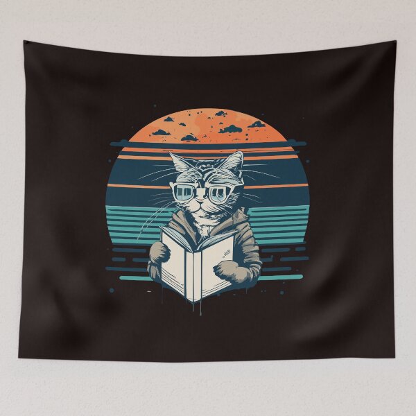 Item preview, Cat Reading Book Vintage Sunset Readers designed and sold by sadedream.