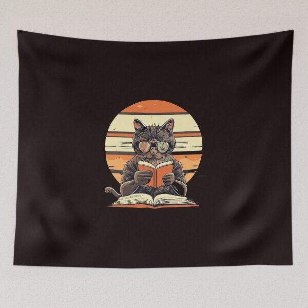 Item preview, Cat Reading Book Vintage Sunset designed and sold by sadedream.