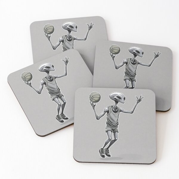 Item preview, A grey alien celebrating Basketball 2023 tileartwork Oct designed and sold by tileartwork.