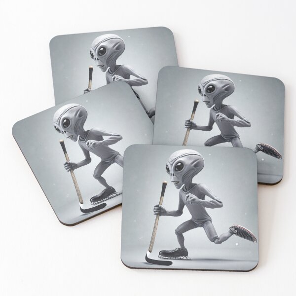 Item preview, A grey alien celebrating Ice Hockey 2023 tileartwork Oct designed and sold by tileartwork.