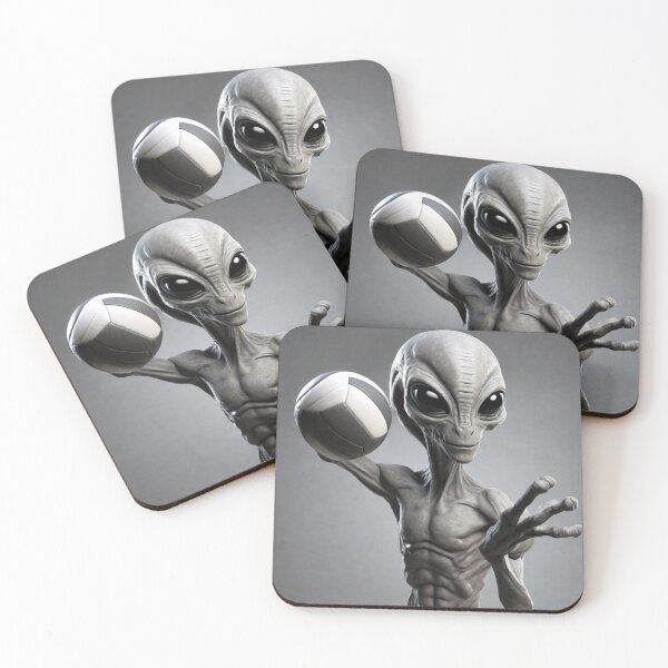 Item preview, A grey alien celebrating Volleyball 2023 tileartwork Oct designed and sold by tileartwork.