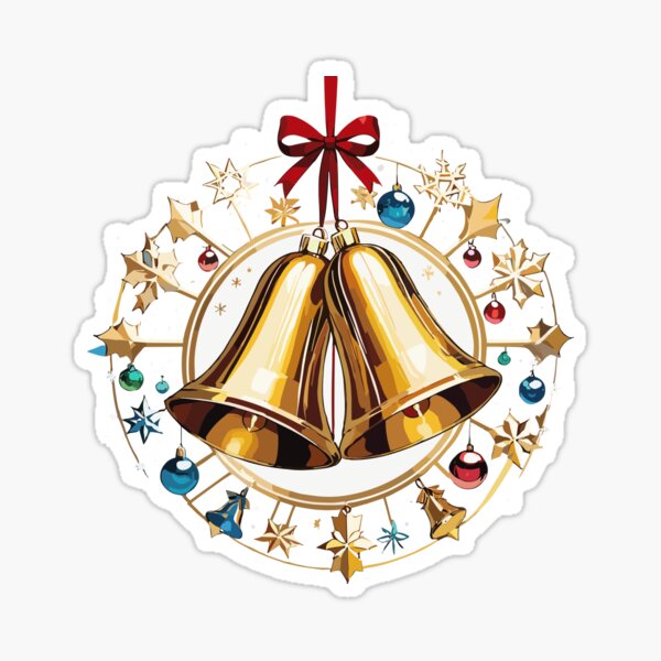 Christmas Jingle Bells Vector, Sticker Clipart Bell With Holly