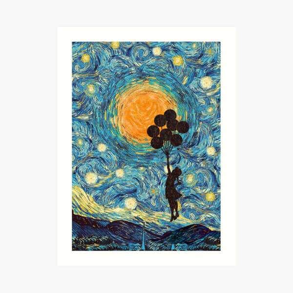 the balloons girl starry night Art Print