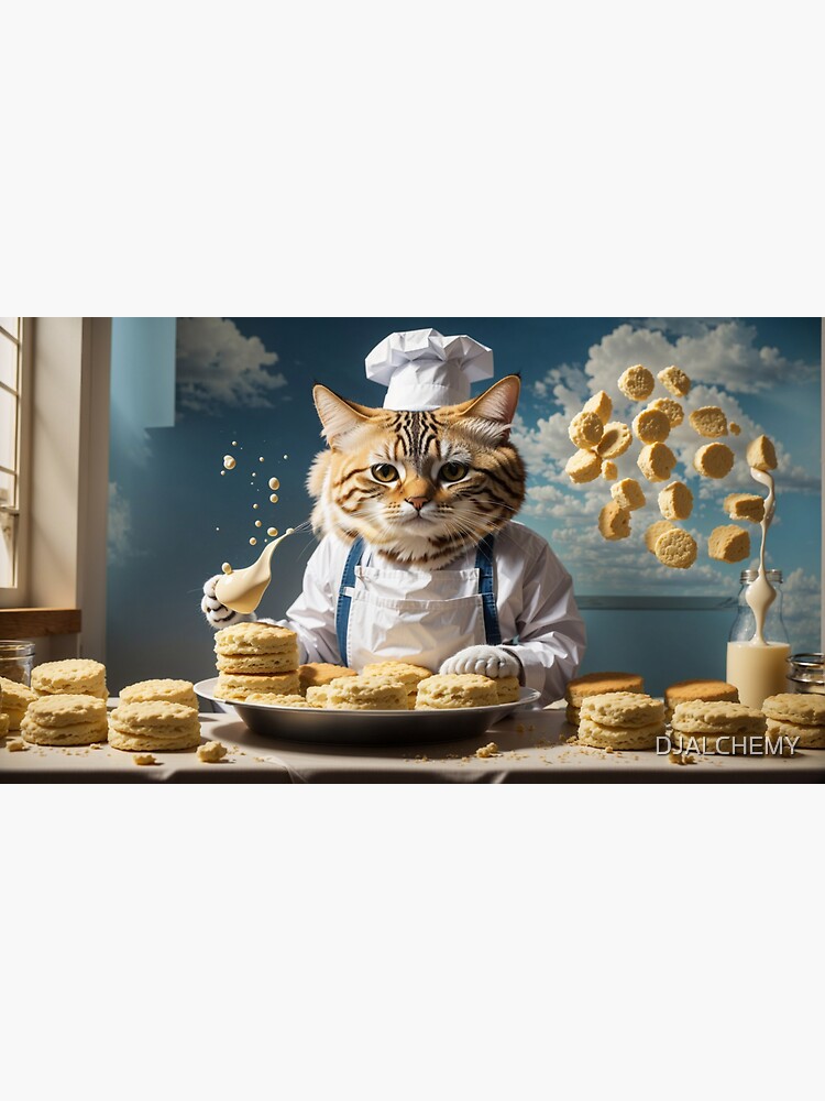 Thumbnail 3 of 3, Sticker, Surreal image of Cat Makin’ Biscuits designed and sold by DJALCHEMY.