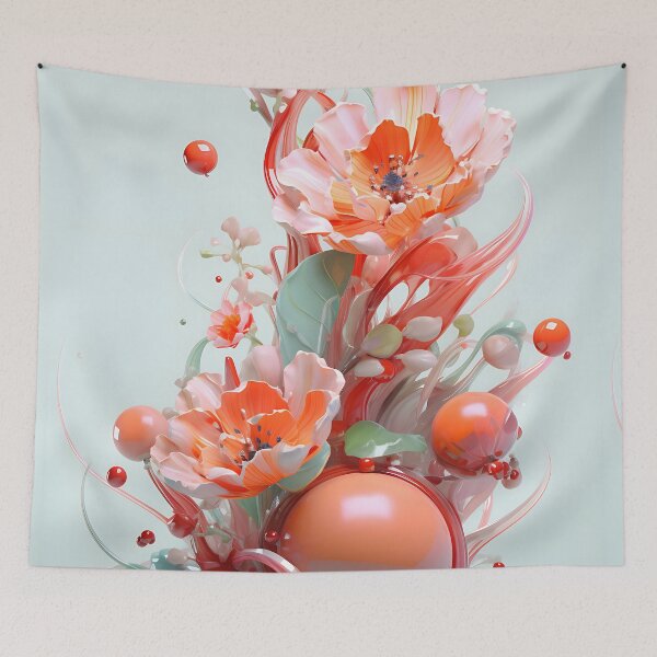Item preview, Delicate poppy glass art - 3D render in pastel colors designed and sold by PoppinArtFox.