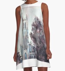 Duke Chapel. Watercolor painting of Duke University Chapel A-Line Dress