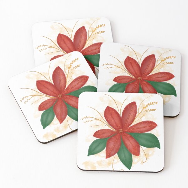 Item preview, Red Poinsettia on Gold designed and sold by The Elderberry Blossom.