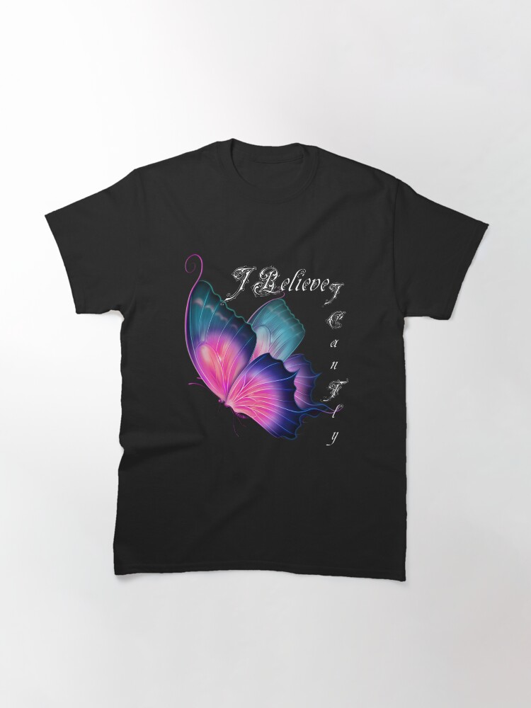 Thumbnail 3 of 7, Classic T-Shirt, Butterfly Fligh purple wings bright colors cool design text white designed and sold by niksy.