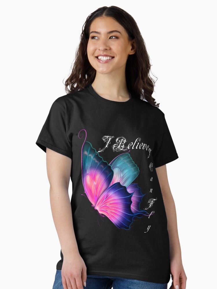 Thumbnail 2 of 7, Classic T-Shirt, Butterfly Fligh purple wings bright colors cool design text white designed and sold by niksy.