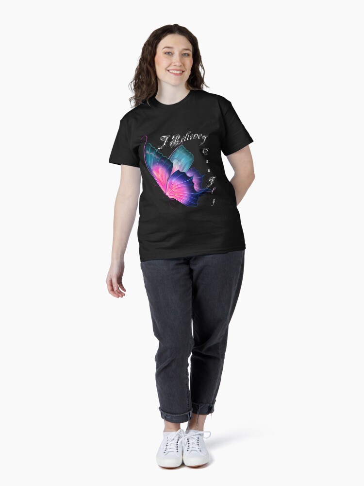 Thumbnail 4 of 7, Classic T-Shirt, Butterfly Fligh purple wings bright colors cool design text white designed and sold by niksy.