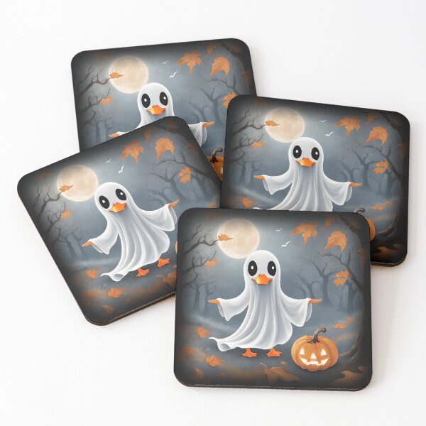 Item preview, Playful Duck-Ghost Amidst Moonlit Halloween Harmony designed and sold by slothsandducks.