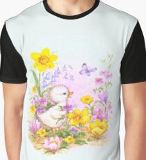 Cute Easter Duckling Chick and Spring Flowers Graphic T-Shirt