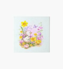 Cute Easter Duckling Chick and Spring Flowers Art Board
