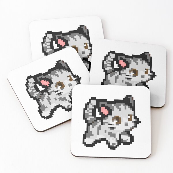 Item preview, cute grey cat pixel art designed and sold by BashPIXIE.