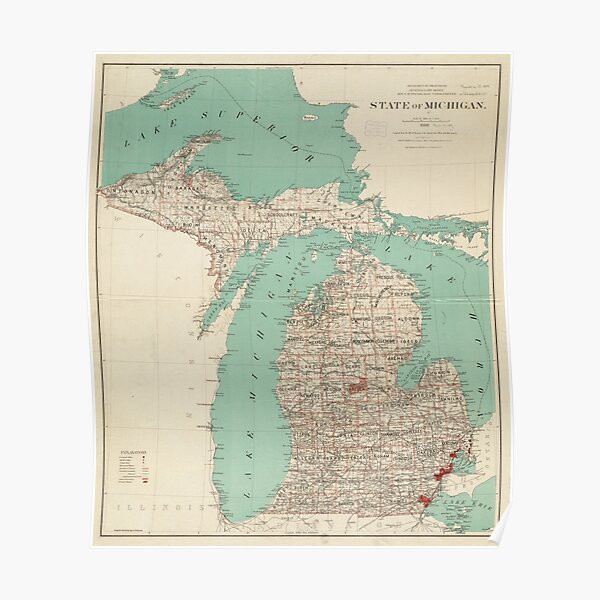 Vintage Map of Michigan (1888) Poster