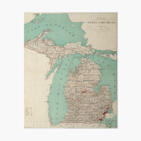 Vintage Map of Michigan (1888) Art Board Print