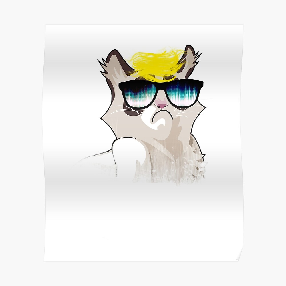 Sticker Chat Grumpi Lunettes De Soleil Ironie De L Humour Atout De President Blond Usa Chat Kitty Meow Meow Frais Arrogants Par Originalstar Redbubble