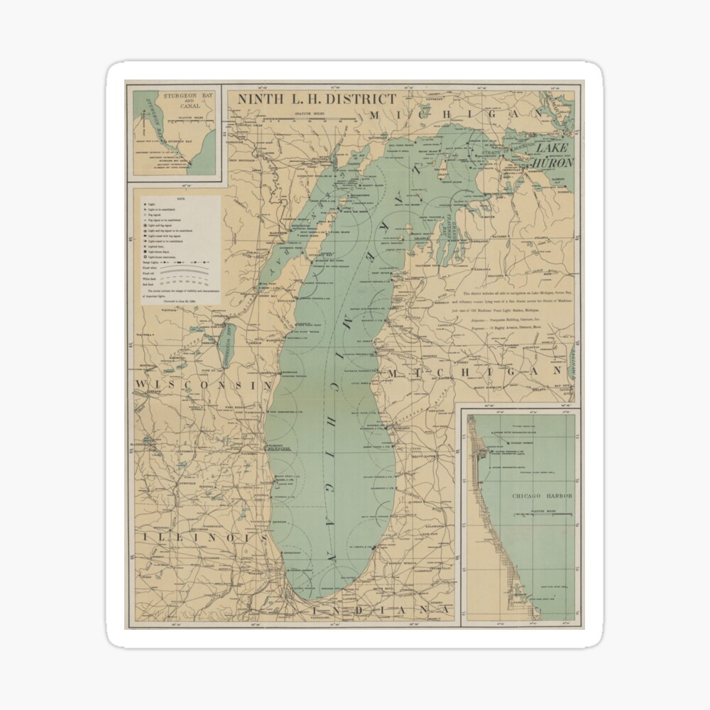 Lake Michigan Lighthouse Map Vintage Lake Michigan Lighthouse Map (1898)" Poster For Sale By  Bravuramedia | Redbubble