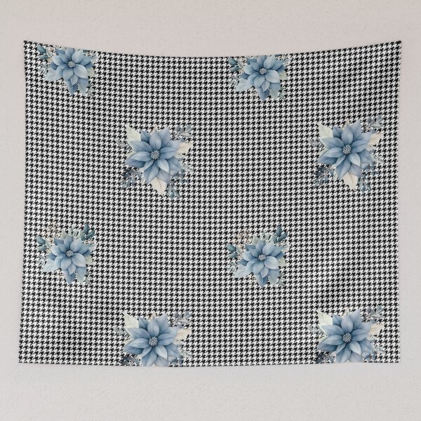Aperçu de l'œuvre Imprimé pied-de-poule et fleur de poinsettia bleu poussiéreux créée et vendue par AgathaZolastore.