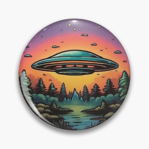 Artikelvorschau, UFO schwebt über Waldaufkleber entworfen und verkauft von KeyDesignx.