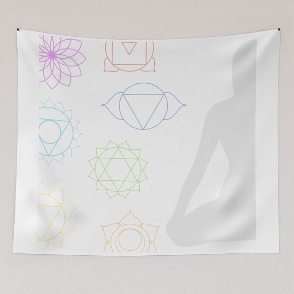 Item preview, Chakra icons in respective colors with meditating person  designed and sold by Shawlin Islam.