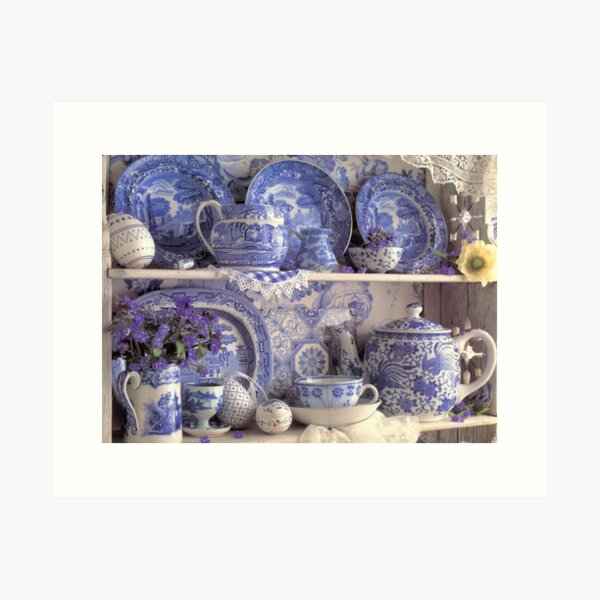 Item preview, Blue and white Crockery on a Shelf by Adelaide artist Avril Thomas at Magpie Springs designed and sold by MagpieSprings.