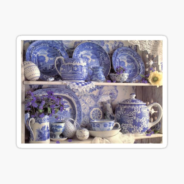Item preview, Blue and white Crockery on a Shelf by Adelaide artist Avril Thomas at Magpie Springs designed and sold by MagpieSprings.