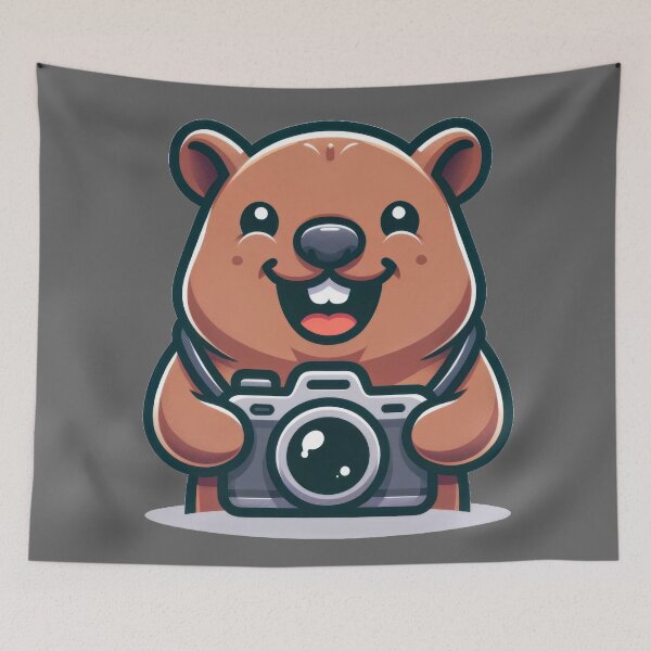 Item preview, Jovial Wombat with Camera - A Unique 2D Flat Design designed and sold by CosmicScare10.