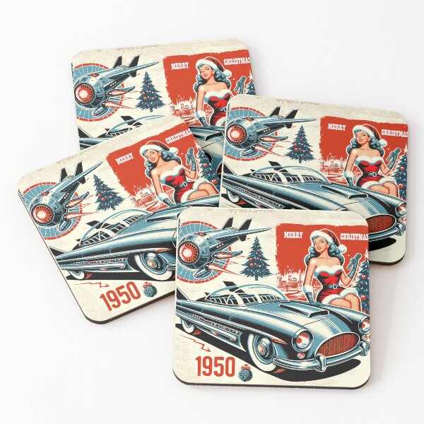 Item preview, Vintage fifties retro-futuristic jet car Santa girl Christmas tree designed and sold by Martymcflay.