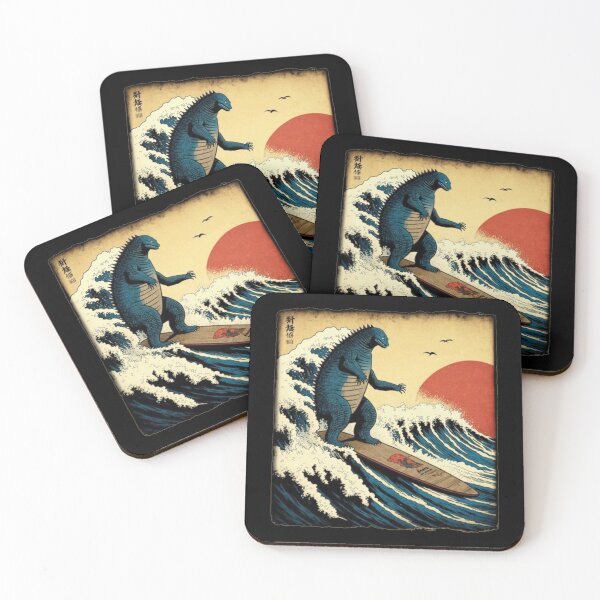 Item preview, Godzilla Surfing The Great Wave by Hokusai Funny Parody designed and sold by Robert Diebold.