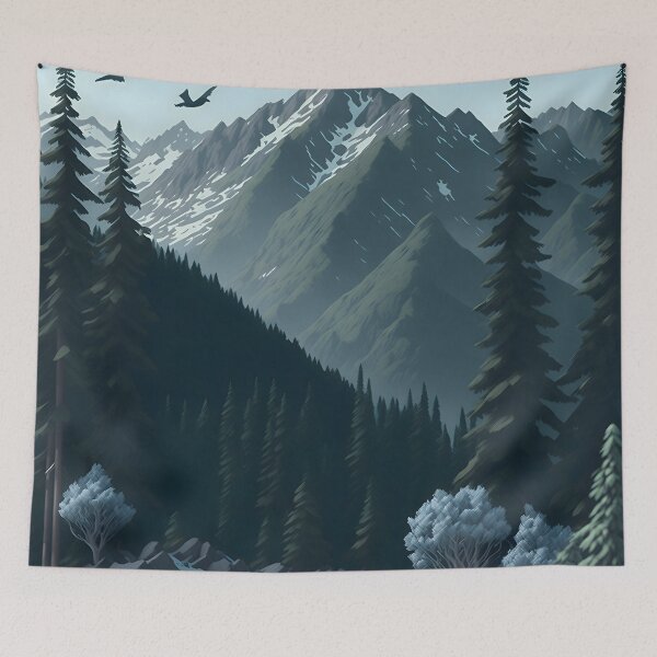 Item preview, "Mountain Majesty: Artwork Pattern with Cool Grays, Forest Greens, and Realistic Details" designed and sold by Best-Art-32.