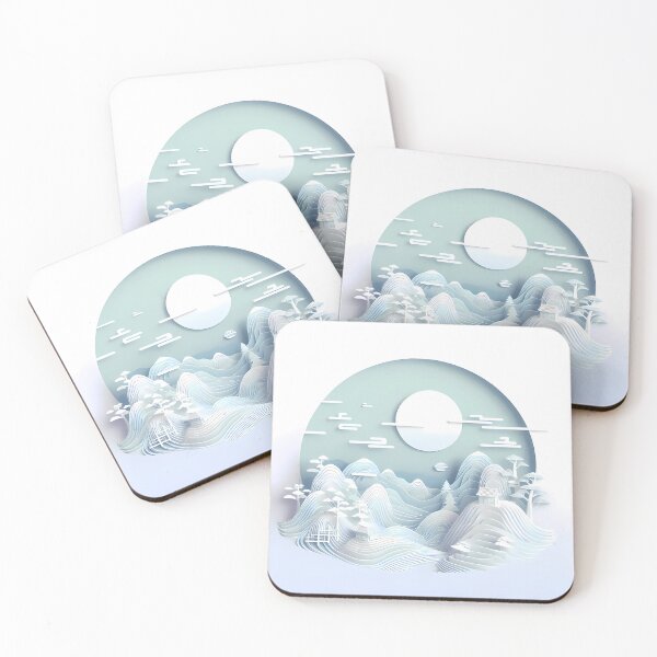 Item preview, Japanese landscape papercut blue designed and sold by WalterGomes.