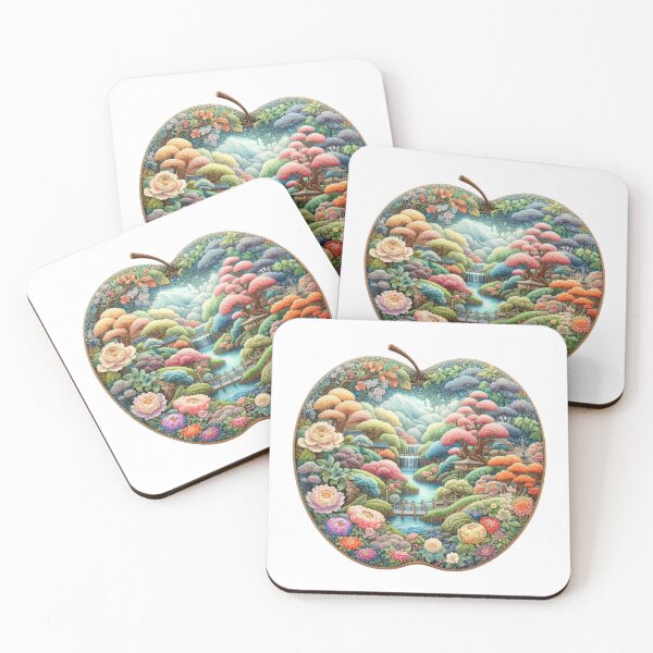 Item preview, An art picture of an apple filled with beautiful forests and flowers. designed and sold by Natcharee.