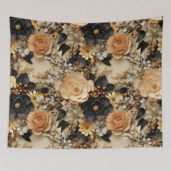 Item preview, Black and Gold Flowers and Leaves  designed and sold by Kathleen Douglas.