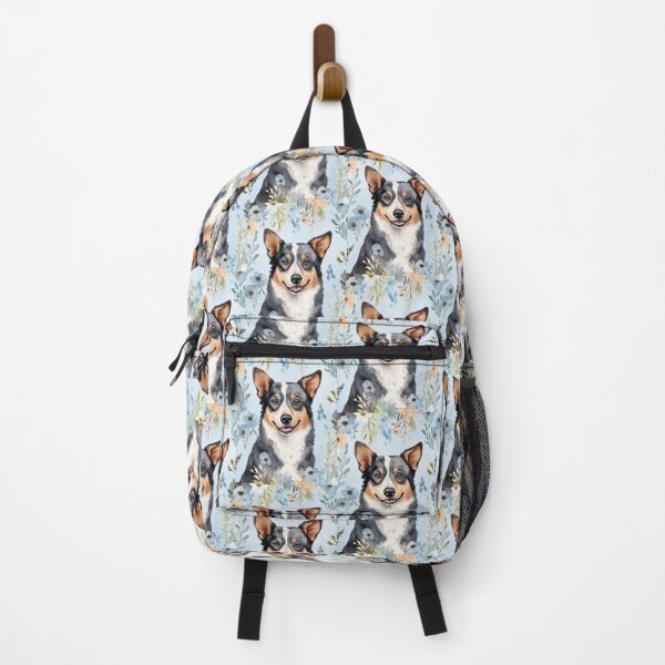 Item preview, Australian Shepherd with blue flowers designed and sold by AussieWorkDogs.