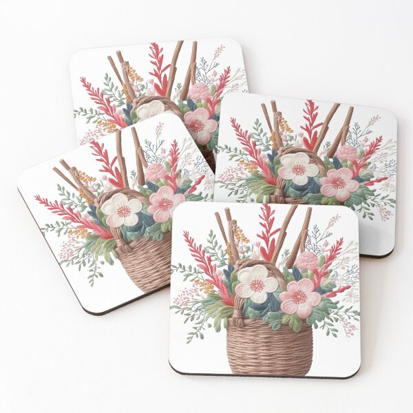 Item preview, Embroidered art, woven vases and beautiful flowers designed and sold by Natcharee.