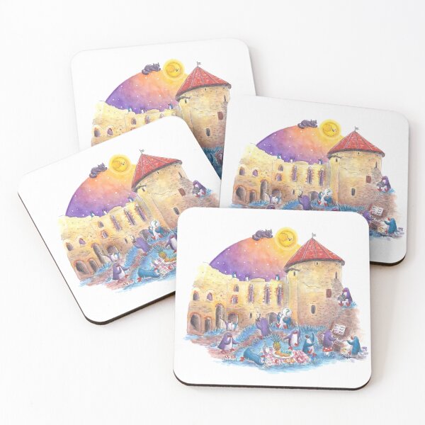 Item preview, Penguins enjoying a picnic in the courtyard of a medival castle. designed and sold by PenguinGirl-Art.