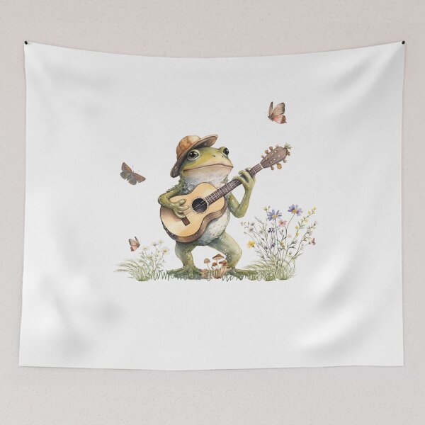 Item preview, Cute Cottagecore Floral Frog Playing Guitar  designed and sold by GirlGlowGraphic.