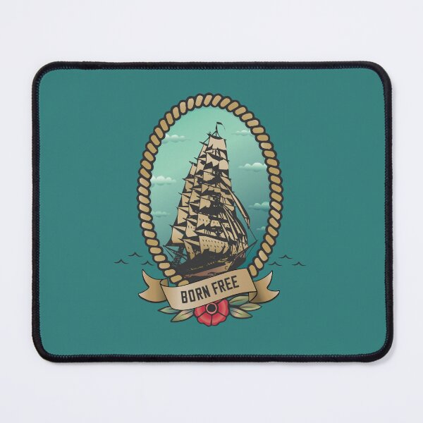 Artikelvorschau, Vintage-Schiff auf See mit Born-Fee-Banner-Tattoo-Stil entworfen und verkauft von Foxalla.