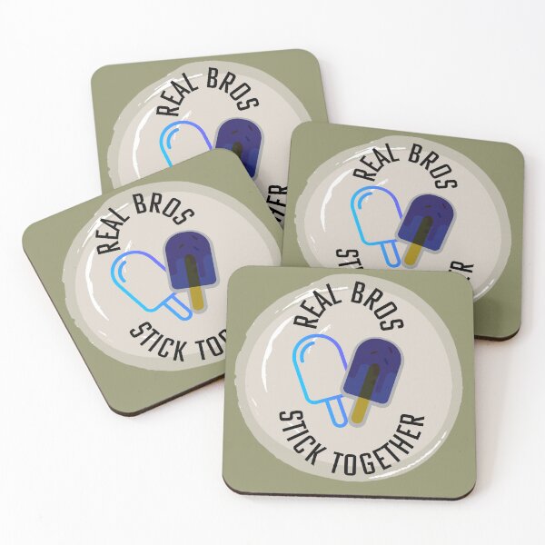 Item preview, Two blue popsicles with Real Bros Stick Together text designed and sold by AmigosCharm.