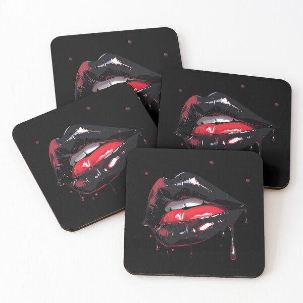 Item preview, Black dripping girl lip - erotic kissing mouth designed and sold by WallGemsArt.