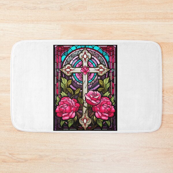 Item preview, Cross with red roses stained glass designed and sold by Seelenretter.