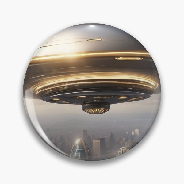 Artikelvorschau, Futuristisches UFO-Raumschiff, das über einer Stadt schwebt entworfen und verkauft von KeyDesignx.