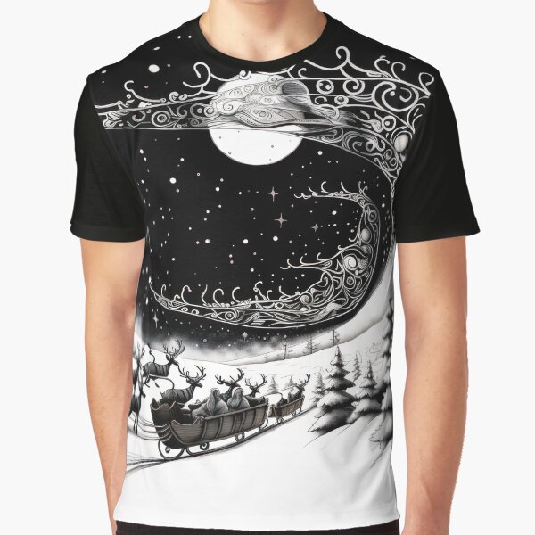 Christmas scene black and white Graphic T-Shirt