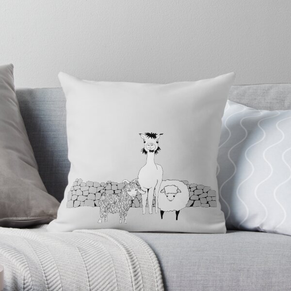 Farm animals by stone wall Throw Pillow