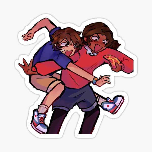 Gregory and Cassie fighting over pizza Sticker