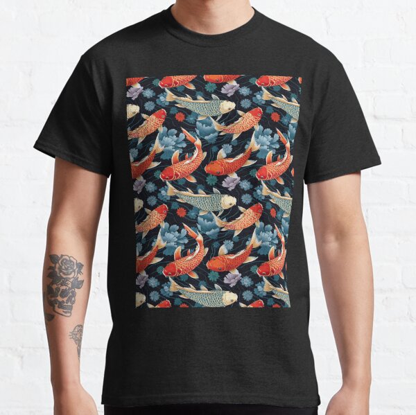 126. Navy and orange koi fish shirt 5X, 626 Blue