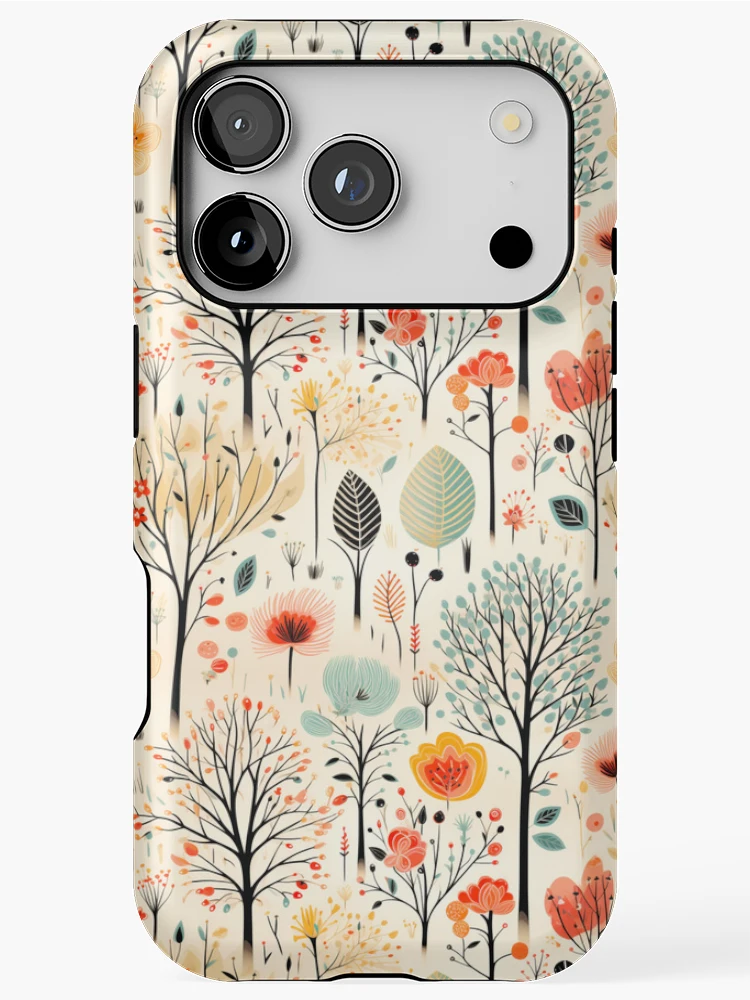 Thumbnail 1 of 4, iPhone Case, Retro Spring Time Meadow Trees Print designed and sold by FoxTreeDesign.